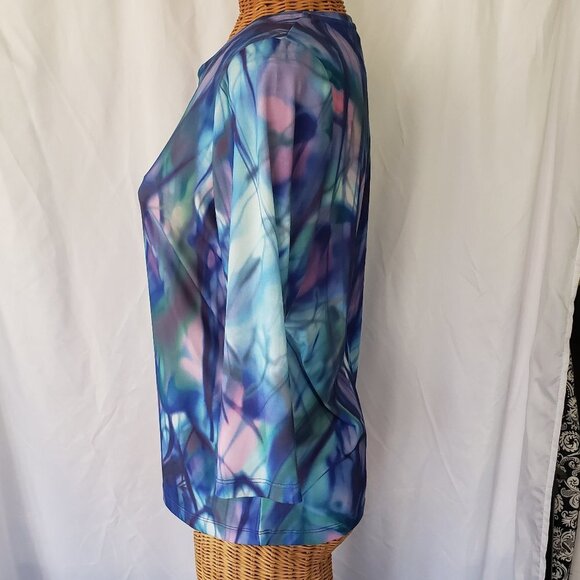 Alia Blue Tie Dye 3/4 Sleeve Scoop Neck Top - Size S/P - Picture 2 of 4